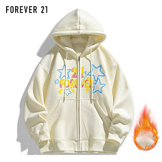 FOREVER 21美式复古卫衣男冬季加绒加厚外套运动连帽开衫上衣 杏色 S码 加绒杏色