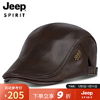 吉普（JEEP）帽子男士牛皮帽秋冬季暖防寒鸭舌帽时尚休闲棒球帽男帽A0668 棕色 L码(56-59cm)