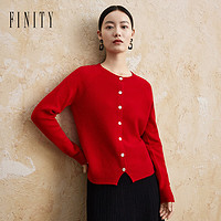 菲妮迪品牌针织开衫简约风纯羊毛修身时尚针织上衣女 红色 S