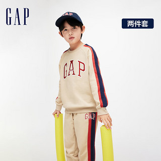 Gap男女童春季2024LOGO撞色边饰运动两件套儿童装套装 卡其色 150cm(L)亚洲尺码
