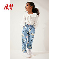 H&M【迪士尼系列】童装女童休闲纸袋牛仔裤1169848 浅牛仔蓝/米妮老鼠 110/53