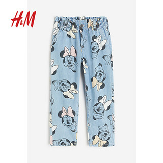 H&M【迪士尼系列】童装女童休闲纸袋牛仔裤1169848 浅牛仔蓝/米妮老鼠 110/53