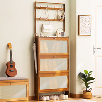 木马人家用超薄鞋柜门口翻斗鞋架子大容量入户门玄关收纳架简易多层储物 【深17CM】茶色单层-三门70长