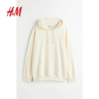 H&M 男装卫衣秋季简约纯色休闲装套头连帽衫1103620 黑色 175/100A