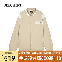 斯凯奇（Skechers）2024冬新年系列男女同款学院风外套经典百搭棒球服L124U054 爱尔兰奶油色/028R S