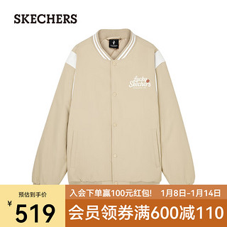 斯凯奇（Skechers）2024冬新年系列男女同款学院风外套经典百搭棒球服L124U054 爱尔兰奶油色/028R S