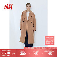 H&M女装毛呢外套保暖插肩袖双排扣大衣1180627 深米色 165/96A