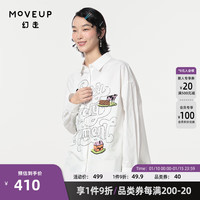 幻走（MOVEUP）2024春季.FUN系列纯棉趣味印绣设计师中长款衬衫女 纯白 L