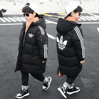 冬款儿童棉服儿童装男童冬装棉服外套2022中大童洋气长款免洗棉衣袄潮 黑色 130cm