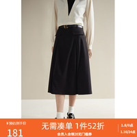DUSHU 独束 大码女装显瘦压褶半身裙女减龄时尚短裙秋冬微胖mm通勤中长裙子 优雅黑 XL