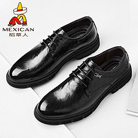 Mexican 稻草人 商务休闲鞋男士牛皮鞋男正装鞋德比鞋 111D76201 黑色 43