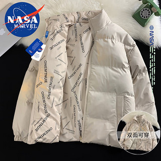 NASA MARVEL棉衣男棉服冬季外套百搭加厚保暖面包服双面穿装休闲棉袄子 黑色 L-（100斤-120斤）