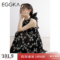 EGGKA 挂脖连衣裙女无袖肌理感法式设计感小众裙子 黑色-短款 E23D1528BJ 均码