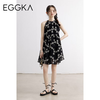 EGGKA 挂脖连衣裙女无袖肌理感法式设计感小众裙子 黑色-短款 E23D1528BJ 均码