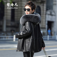 哲诗凡可脱卸真皮羽绒服女中长款外套海宁绵羊皮衣狐狸毛领皮草2023冬新 黑色 XL