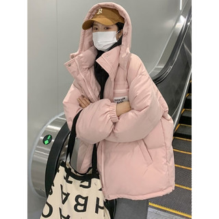 圣保美冬季羽绒棉服女2023短款棉衣外套棉袄加厚韩版宽松面包服 粉红色 M码【105-125斤】
