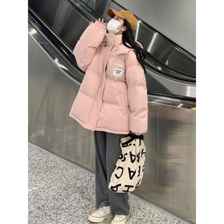 圣保美冬季羽绒棉服女2023短款棉衣外套棉袄加厚韩版宽松面包服 粉红色 M码【105-125斤】