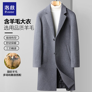 洛兹（Rouse）含羊毛呢风衣外套男士秋冬季中长款商务休闲加厚保暖呢子大衣 黑色【40%羊毛升级夹棉加厚】 180/XL【145-160斤】