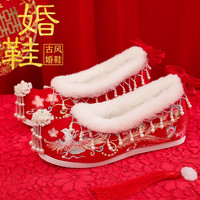 秀禾缘汉唐之家平底中式秀禾服婚鞋明制古风红色汉服结婚鞋女改良绣花鞋 【秀禾蓉颜翘头】低跟3.5cm 加绒 38