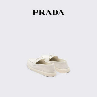 Prada/普拉达女士珐琅金属三角形徽标饰麂皮乐福鞋