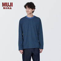 無印良品 MUJI(無印良品 ) 男式 天竺织 圆领长袖T恤 男士 打底衫 男款 AB1MLA4S 烟熏蓝色条纹 S (165/84A)