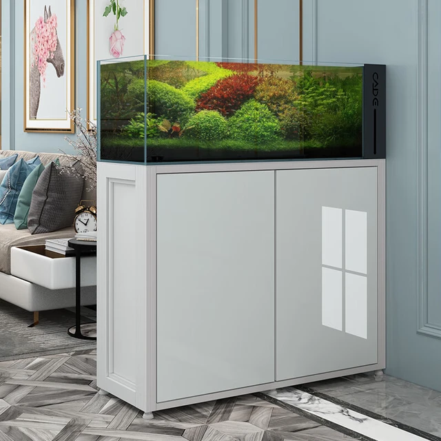 彩鲽彩鲽彩蝶生态溪流缸鱼缸屏风缸超白玻璃干湿分离底滤铝合金家用 白玉琥1200 宽度408/缸高400/柜高930