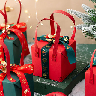 维诺亚圣诞节苹果盒平安果纸盒苹果包装盒简易手提平安夜礼盒送朋友 方红手提(含丝带+装饰) 10份超值