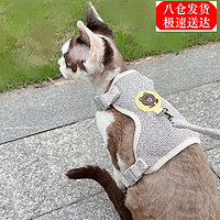 贝尼宠 猫咪牵引绳 遛猫绳子防挣脱 猫绳套装牵猫绳 猫绳背心式灰大7-15斤胸围34-44