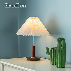 SHEDON 奢灯 胡桃木铜台灯 卧室床头北欧美式客厅灯个性创意中山灯具