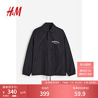 H&M男装夹克宽松版型疏水教练外套1206691 黑色/New York City 165/84A