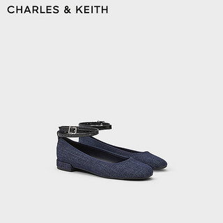 CHARLES & KEITH CHARLES&KEITH24春季纯色平底腕带芭蕾舞鞋单鞋子女鞋女士CK1-70381032 DARK BLUE深蓝色 36