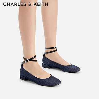 CHARLES & KEITH CHARLES&KEITH24春季纯色平底腕带芭蕾舞鞋单鞋子女鞋女士CK1-70381032 DARK BLUE深蓝色 36
