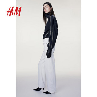 H&M【新年系列】女装牛仔裤2024春季柔软直筒高腰长裤1209534 黑色 155/60A