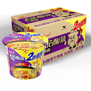 Uni-President统一 来一桶方便面老坛酸菜牛肉面双面饼155g*12桶多面饼2块实惠