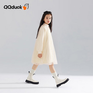 可可鸭（QQ DUCK）童装儿童裙子女童连衣裙表演演出服秋冬公主裙青少年新年衣服 (K卫衣纱裙)米白 165CM