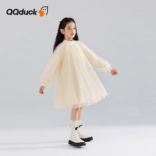 可可鸭（QQ DUCK）童装儿童裙子女童连衣裙表演演出服秋冬公主裙青少年新年衣服 (K卫衣纱裙)米白 165CM