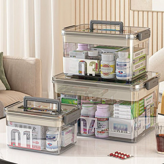 宅欢欢药箱家庭装药物收纳盒医药箱家用多层透明大容量便携式医疗小药箱 中号PET药箱-透明白