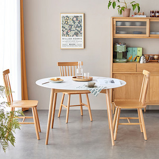 原始原素实木岩板餐桌北欧橡木圆桌现代简约餐厅餐桌椅组合0.8m 1桌2椅 单桌-0.8