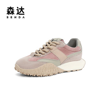 森达户外阿甘鞋女2024春季运动风跑步拼接厚底休闲鞋ZTA45AM4 粉色 35