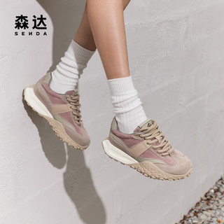 森达户外阿甘鞋女2024春季运动风跑步拼接厚底休闲鞋ZTA45AM4 粉色 35