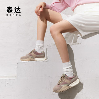 森达户外阿甘鞋女2024春季运动风跑步拼接厚底休闲鞋ZTA45AM4 粉色 35