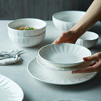 INMIND HOUSE 单品  碗家用陶瓷碗碟碗具餐具北欧盘子饭碗家用高级感浮雕白瓷碗