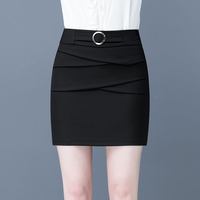 魅力棠半身裙女秋季修身显瘦黑色松紧腰防走光百搭短裙包臀裙 黑色 XL/29(115-125斤)