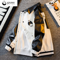 gxmy美式高街个性黑白拼接皮外套男潮牌痞帅感机车皮衣夹克男 图色 E17 XL