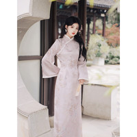 家隆名秀加绒旗袍毛毛拼接秋冬季内搭提花旗袍裙 粉红色 M