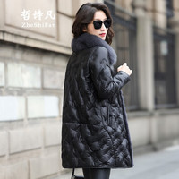哲诗凡2023绵羊皮大衣海宁皮衣女中长真皮草羽绒服外套加厚狐狸毛领 黑色 M