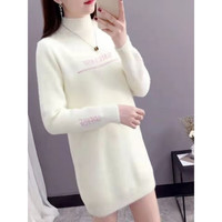 月袖(YUEXIU)全身加绒加厚防绒毛衣女中长款冬冬加厚半高领针织衫 米白色 M