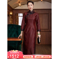 玺玥秋中国风红龟纹香云纱经典高端长款旗袍连衣裙复古礼服 120cm L