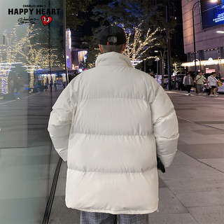 查尔斯桃心冬季潮流加厚立领保暖宽松基础款简约面包服棉服外套男女同款 米白 XL