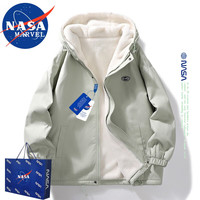 NASA MARVEL棉衣男棉服男冬季外套面包服羊羔绒连帽潮牌加绒加厚百搭装 绿色 XL-(110斤-140斤)